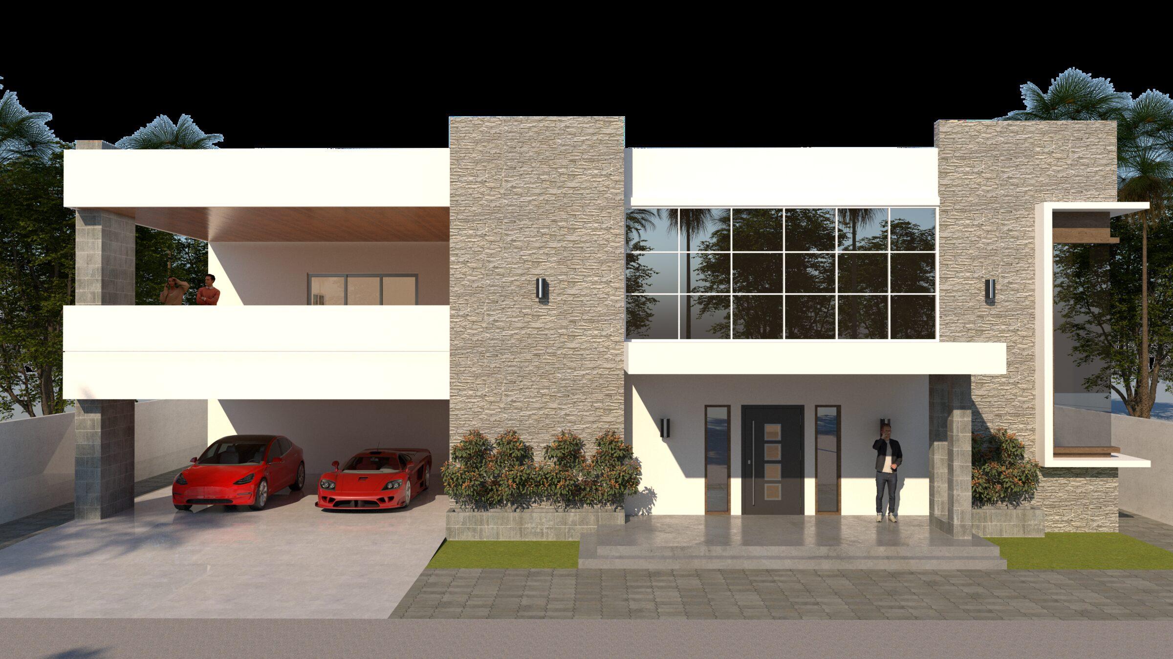 Daan Bantayan Residence, front elevation with stone-clad piers